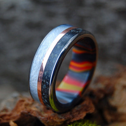 Icelandic Lava Solar Flare | Men's Copper, Gray Marbled Opalescent, Icelandic Lava & Titanium Wedding Ring - Minter and Richter Designs