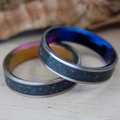 Icelandic Lava Sunset And Blue | Icelandic Volcanic Beach Sand And Lava - Unique Wedding Ring Ring - Minter and Richter Designs