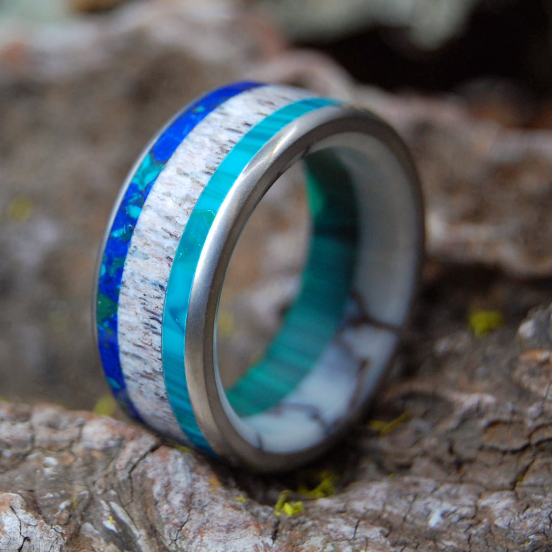 I'll Meet You Anywhere | Men's Stone, Moose Antler & Titanium Wedding Ring - Minter and Richter Designs