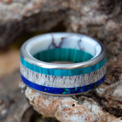 I'll Meet You Anywhere | Men's Stone, Moose Antler & Titanium Wedding Ring - Minter and Richter Designs