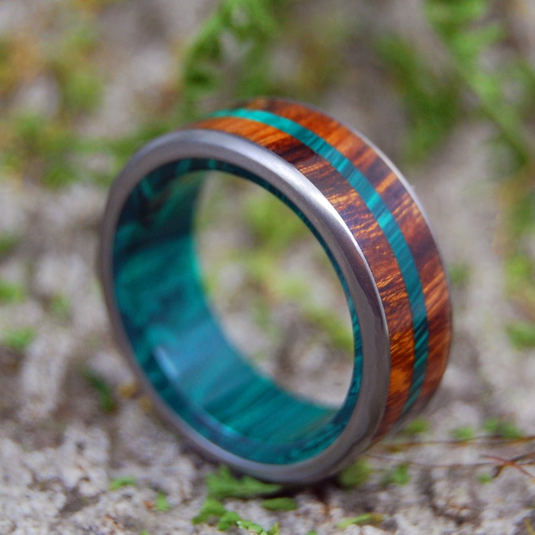 In The Midst Of Desert Ironwood | Men's Ironwood, Malachite & Titanium Wedding Ring - Minter and Richter Designs