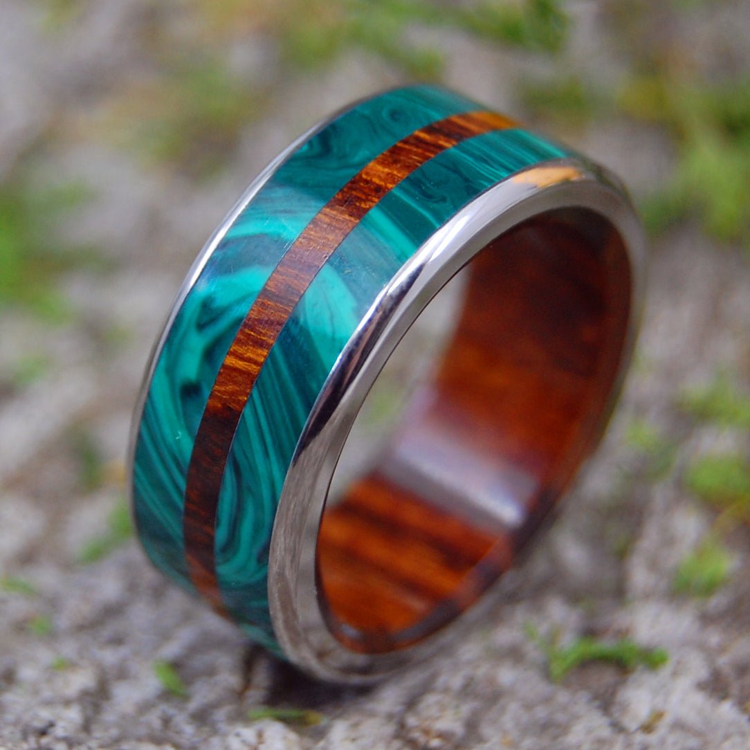 In The Midst Of Malachite | Men's Desert Ironwood, Malachite Stone & Titanium Wedding Ring - Minter and Richter Designs