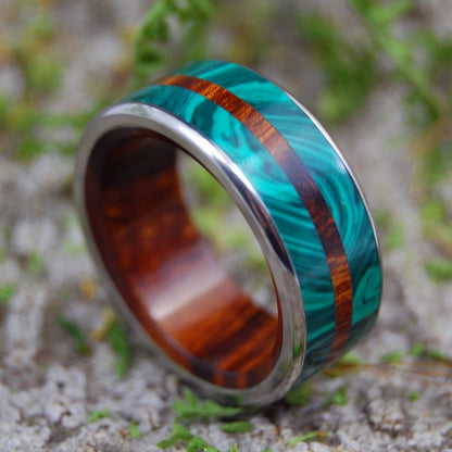 In The Midst Of Malachite | Men's Desert Ironwood, Malachite Stone & Titanium Wedding Ring - Minter and Richter Designs