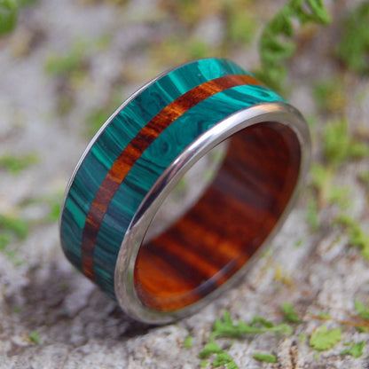 In The Midst Of Malachite | Men's Desert Ironwood, Malachite Stone & Titanium Wedding Ring - Minter and Richter Designs