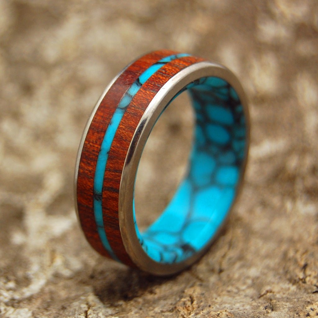 In The Midst Of The Waters | Men's Bloodwood, Turquoise & Titanium Wedding Ring - Minter and Richter Designs