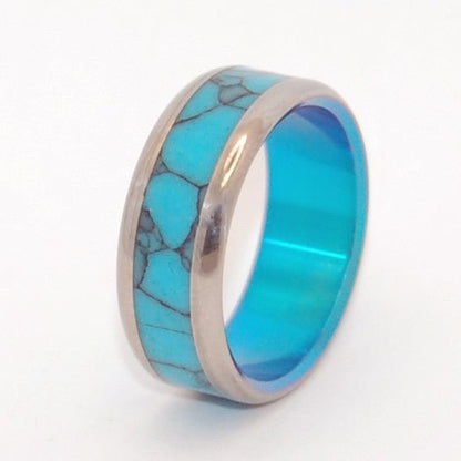 In The Turquoise Sea | Men's Turquoise & Anodized Titanium Wedding Ring - Minter and Richter Designs