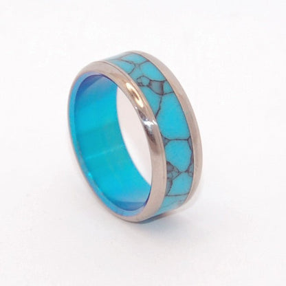 In The Turquoise Sea | Men's Turquoise & Anodized Titanium Wedding Ring - Minter and Richter Designs