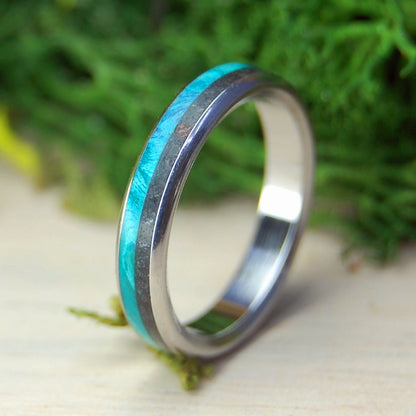 Inox Lava Turquoise I | Men's Wood, Icelandic Lava & Inox Steel Wedding Ring - Minter and Richter Designs