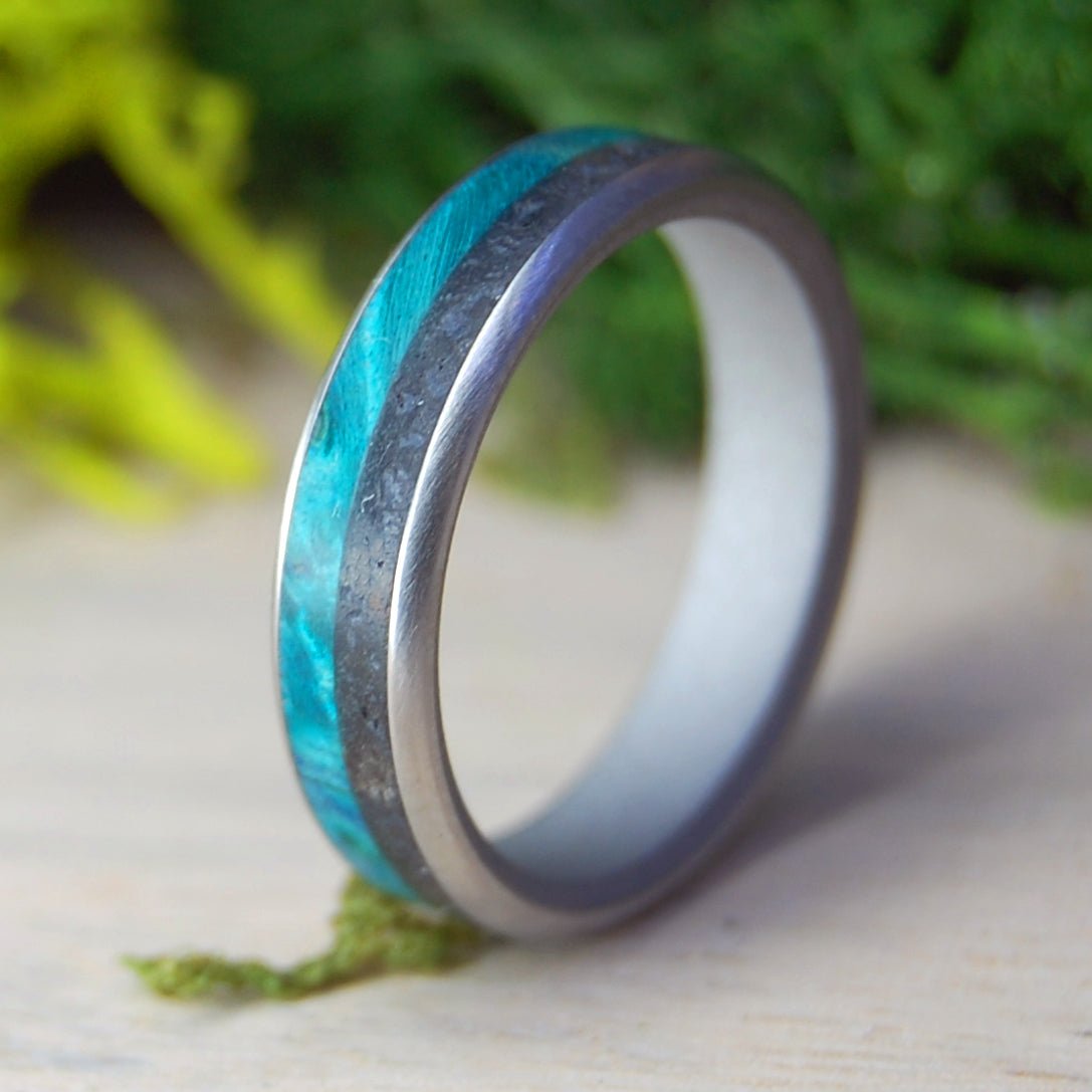 Inox Lava Turquoise Ii | Men's Wood, Icelandic Lava & Inox Steel Wedding Ring - Minter and Richter Designs