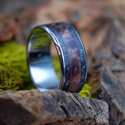 Inox Redwoods By Lake Tahoe | Men's Lake Tahoe Beach Sand, Rocks, Redwood & Inox Steel Wedding Ring - Minter and Richter Designs