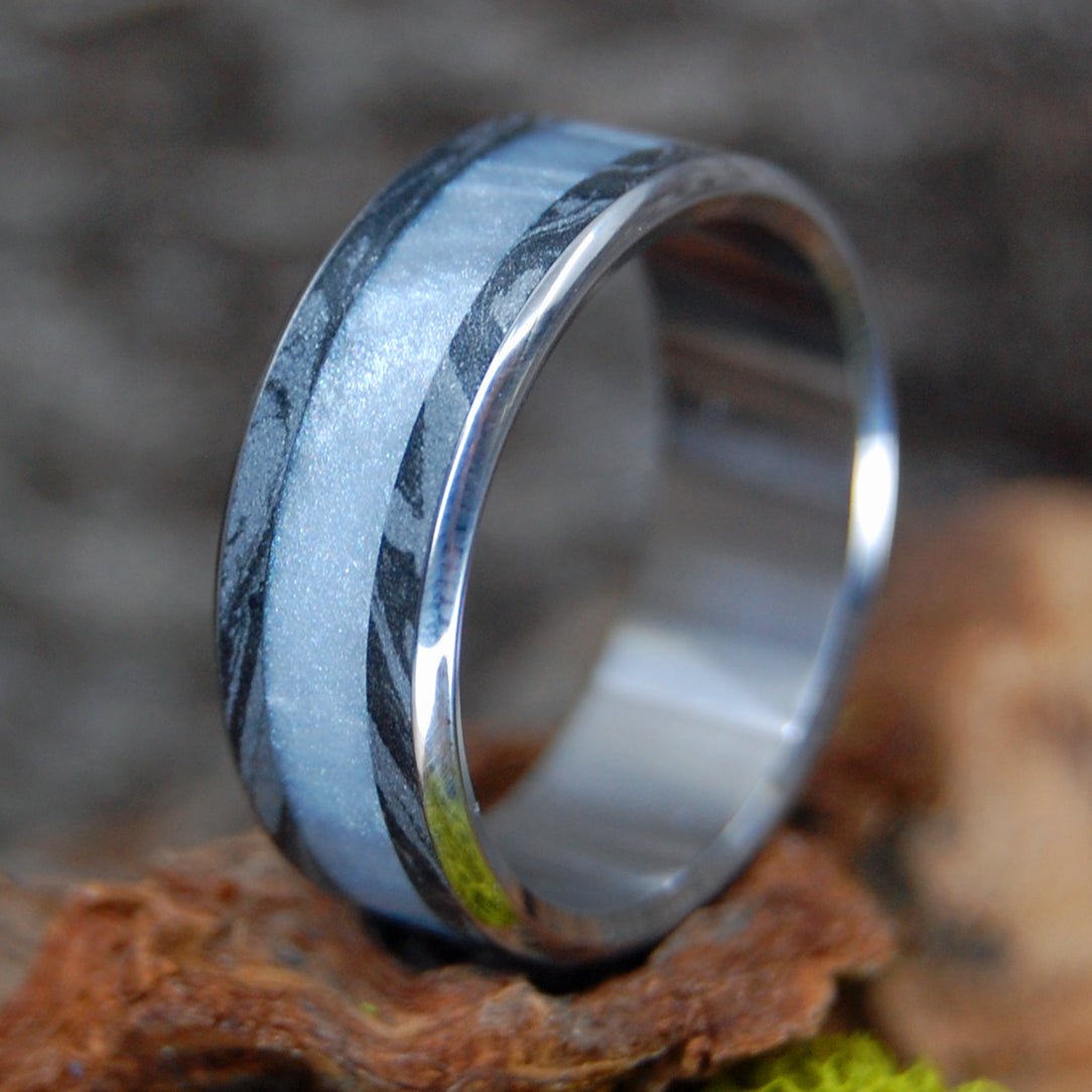 Interstellar Gladiator | Men's Gray Marbled Resin, Mokume Gane & Titanium Wedding Ring - Minter and Richter Designs