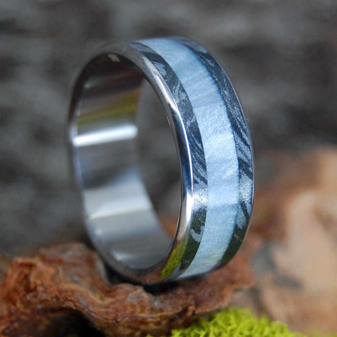 Interstellar Gladiator | Men's Gray Marbled Resin, Mokume Gane & Titanium Wedding Ring - Minter and Richter Designs