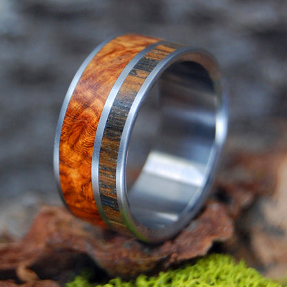 Irish Eyes | Men's Irish Bog Oak, Amboyna Wood & Titanium Wedding Ring - Minter and Richter Designs