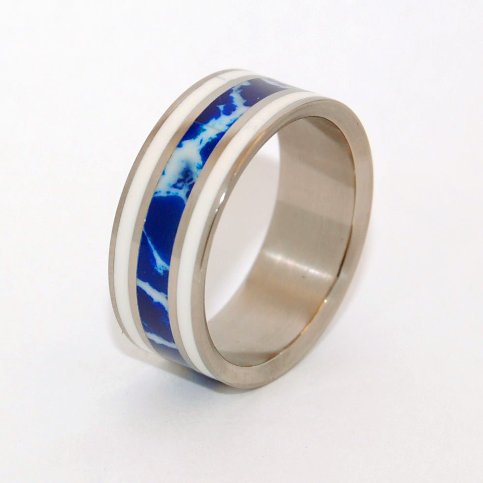 It's All Greek! | Men's Cobalt Stone, White Marble & Titanium Wedding Ring - Minter and Richter Designs