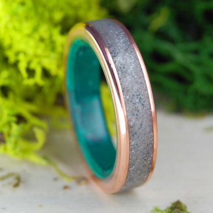 Jade, Beach Sand & Copper | Men's Jade, Beach Sand, Copper & Titanium Wedding Ring - Minter and Richter Designs