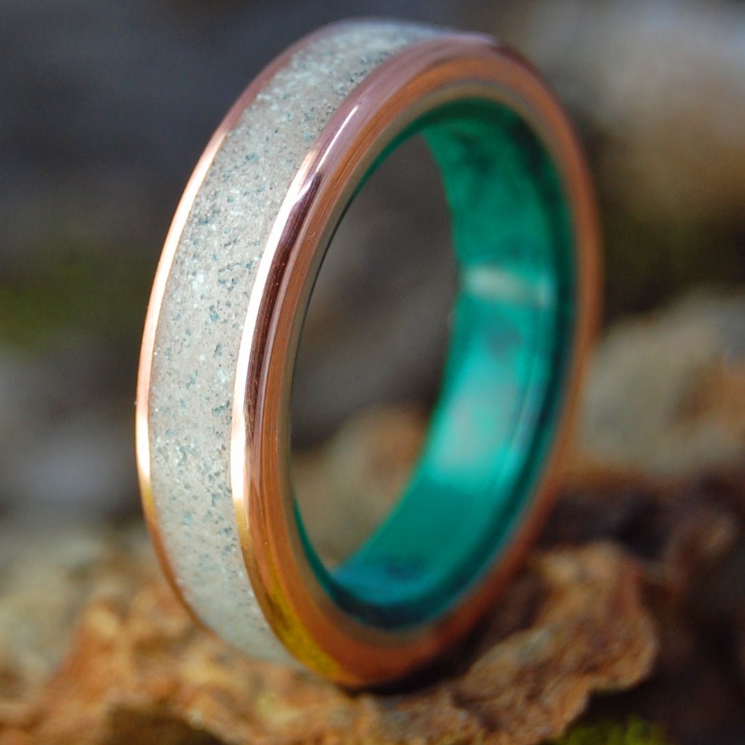 Jade, Beach Sand & Copper | Men's Jade, Beach Sand, Copper & Titanium Wedding Ring - Minter and Richter Designs