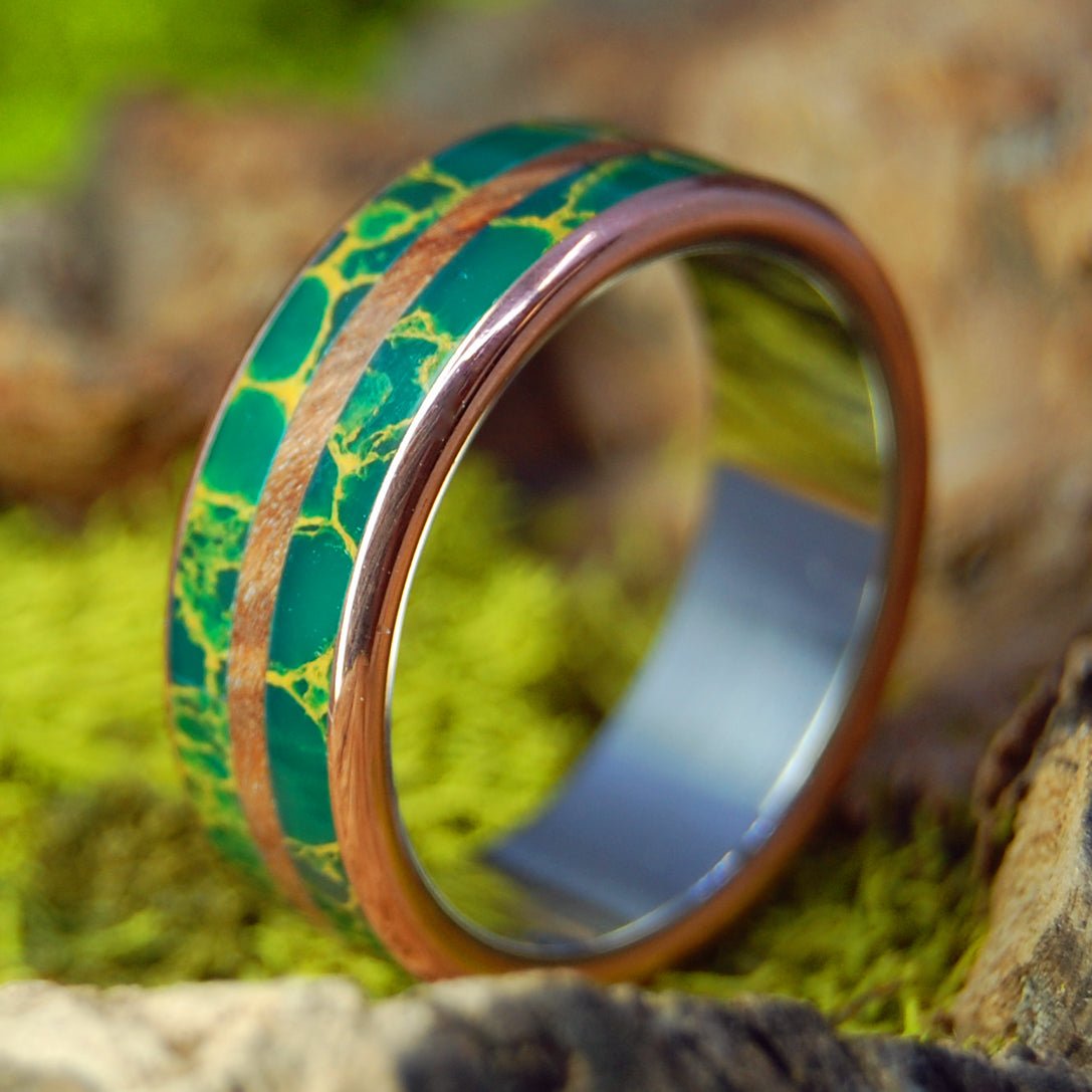 Jade In The Desert | Men's Redwood, Egyptian Jade & Titanium Wedding Ring - Minter and Richter Designs