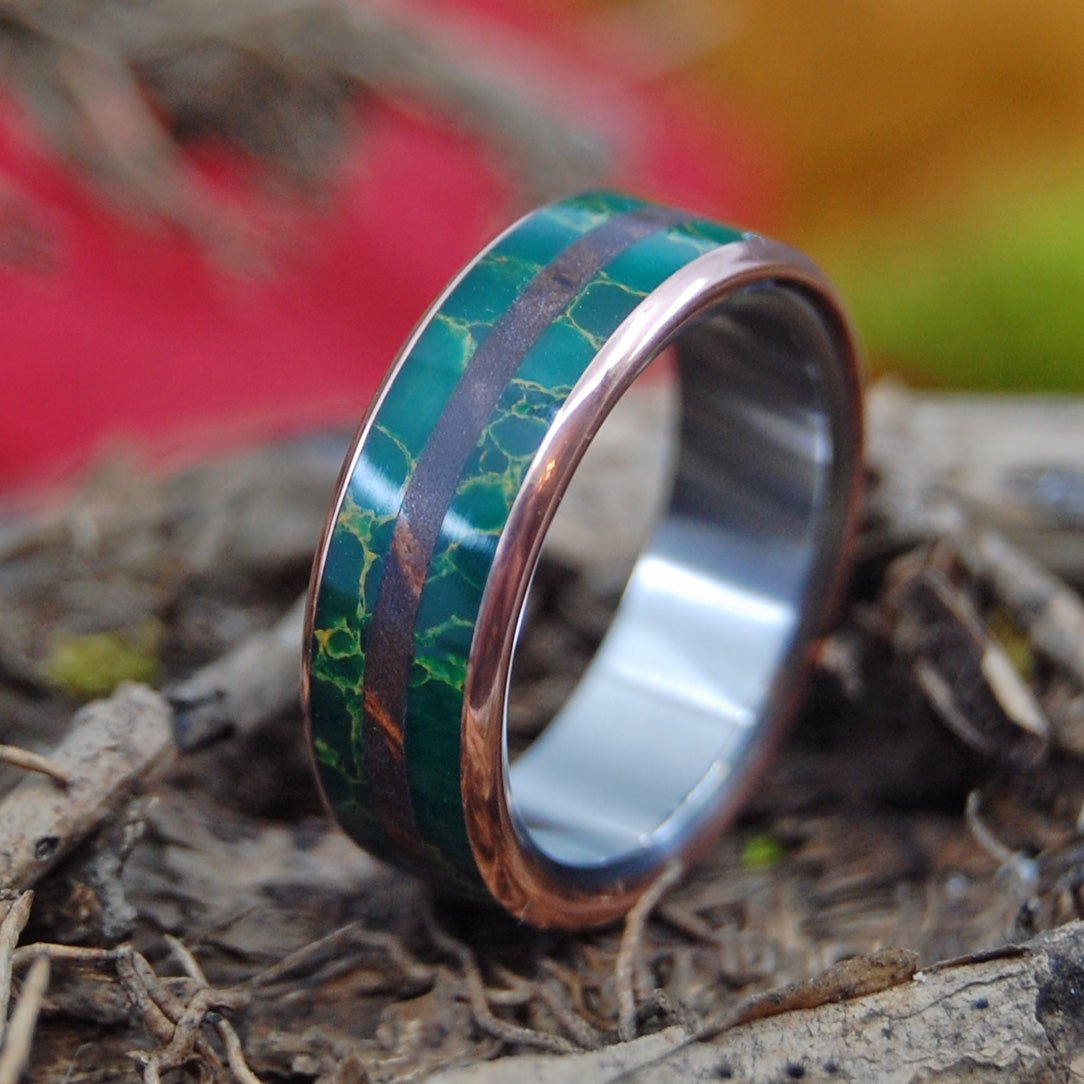 Jade In The Desert | Men's Redwood, Egyptian Jade & Titanium Wedding Ring - Minter and Richter Designs