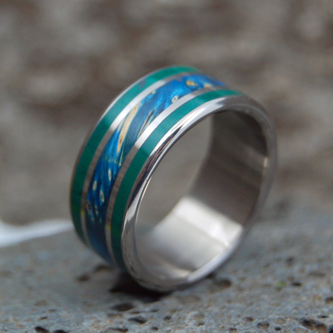 Jade Path To The Sea | Men's Jade Stone, Blue Box Elder Wood & Titanium Wedding Ring - Minter and Richter Designs