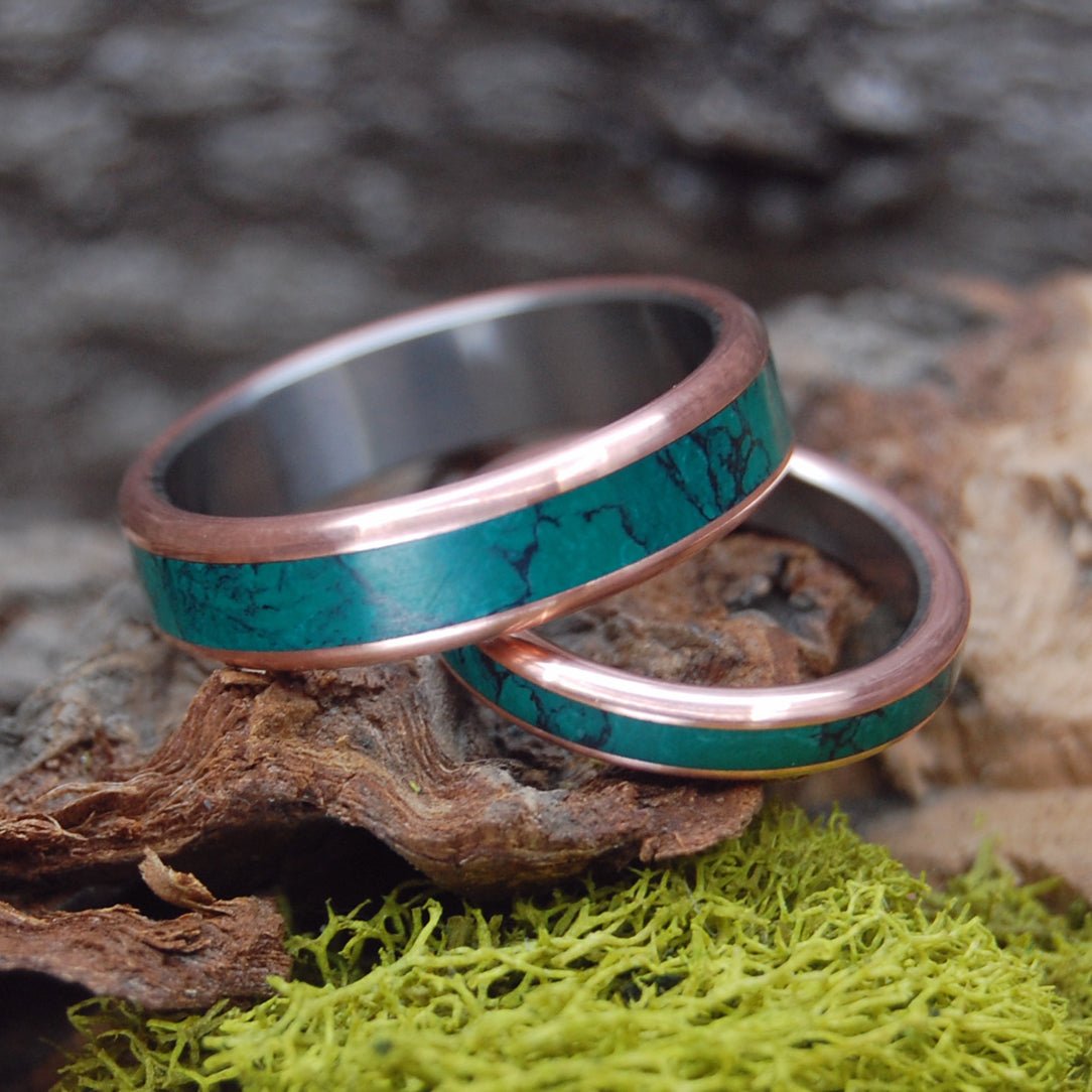 Jade Sea | Imperial Jade Stone, Copper & Titanium Wedding Ring - Wedding Bands Pair - Minter and Richter Designs