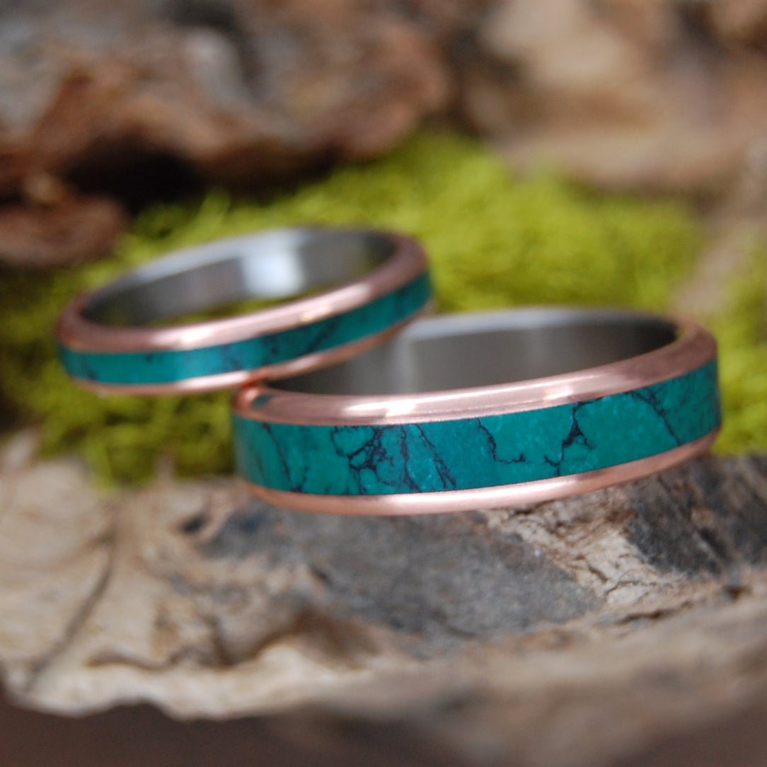 Jade Sea | Imperial Jade Stone, Copper & Titanium Wedding Ring - Wedding Bands Pair - Minter and Richter Designs