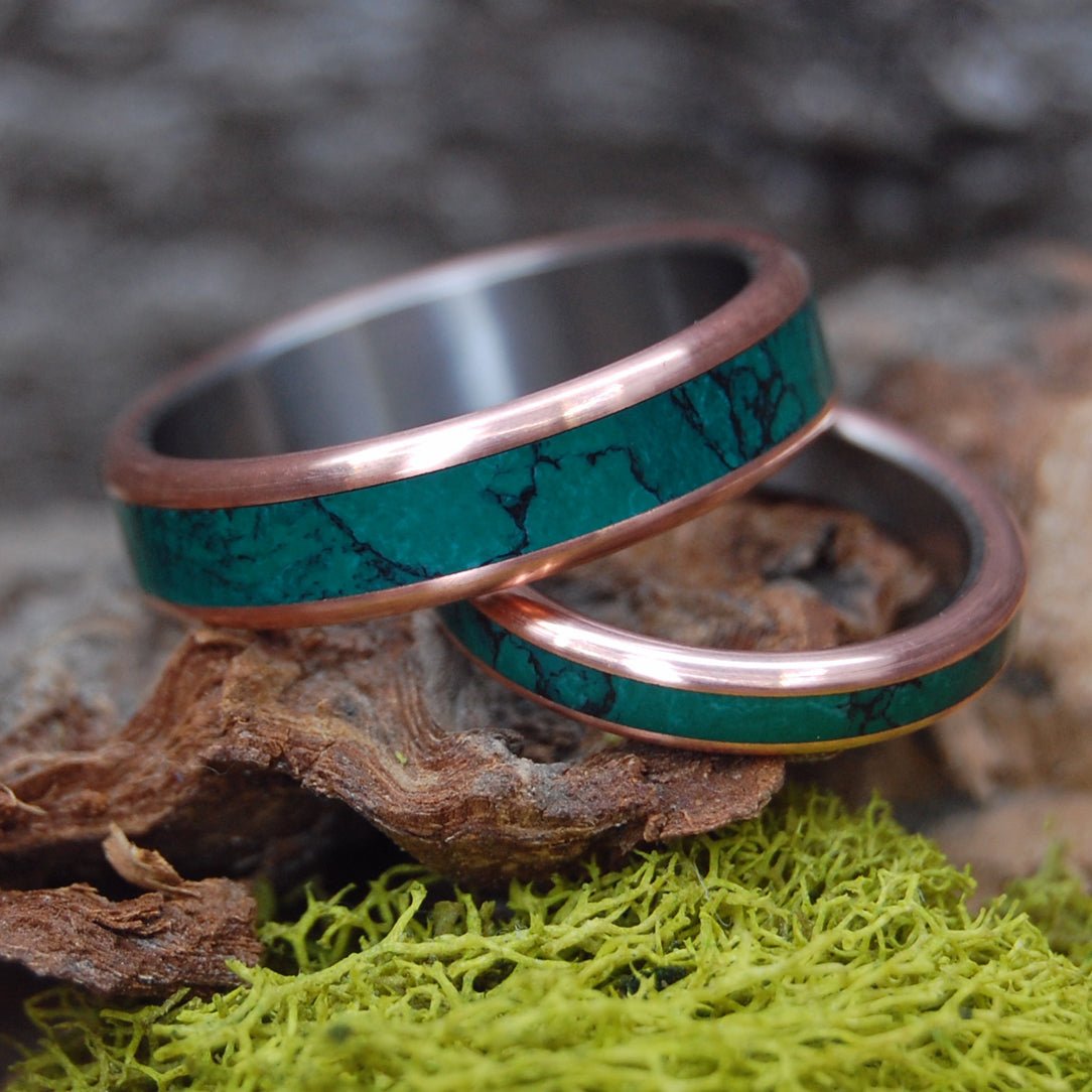 Jade Sea | Imperial Jade Stone, Copper & Titanium Wedding Ring - Wedding Bands Pair - Minter and Richter Designs