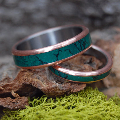 Jade Sea | Imperial Jade Stone, Copper & Titanium Wedding Ring - Wedding Bands Pair - Minter and Richter Designs