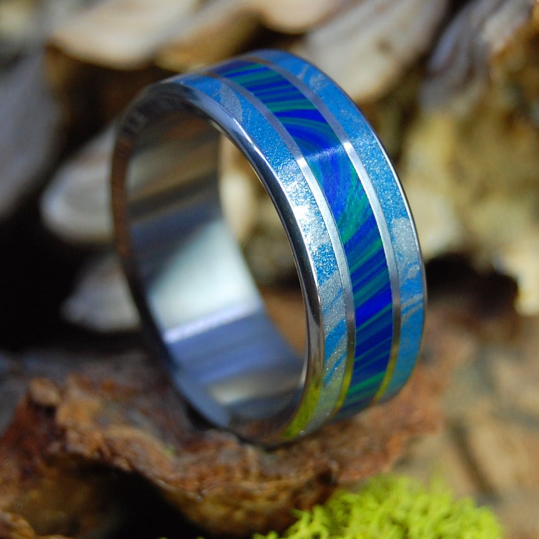 Japanese Style Stone | Men's Mokume Gane, Stone & Titanium Wedding Ring - Minter and Richter Designs