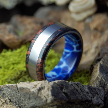 Japanese With Cobalt | Men's Cobalt Stone, Black Red Mokume Gane & Titanium Wedding Ring - Minter and Richter Designs