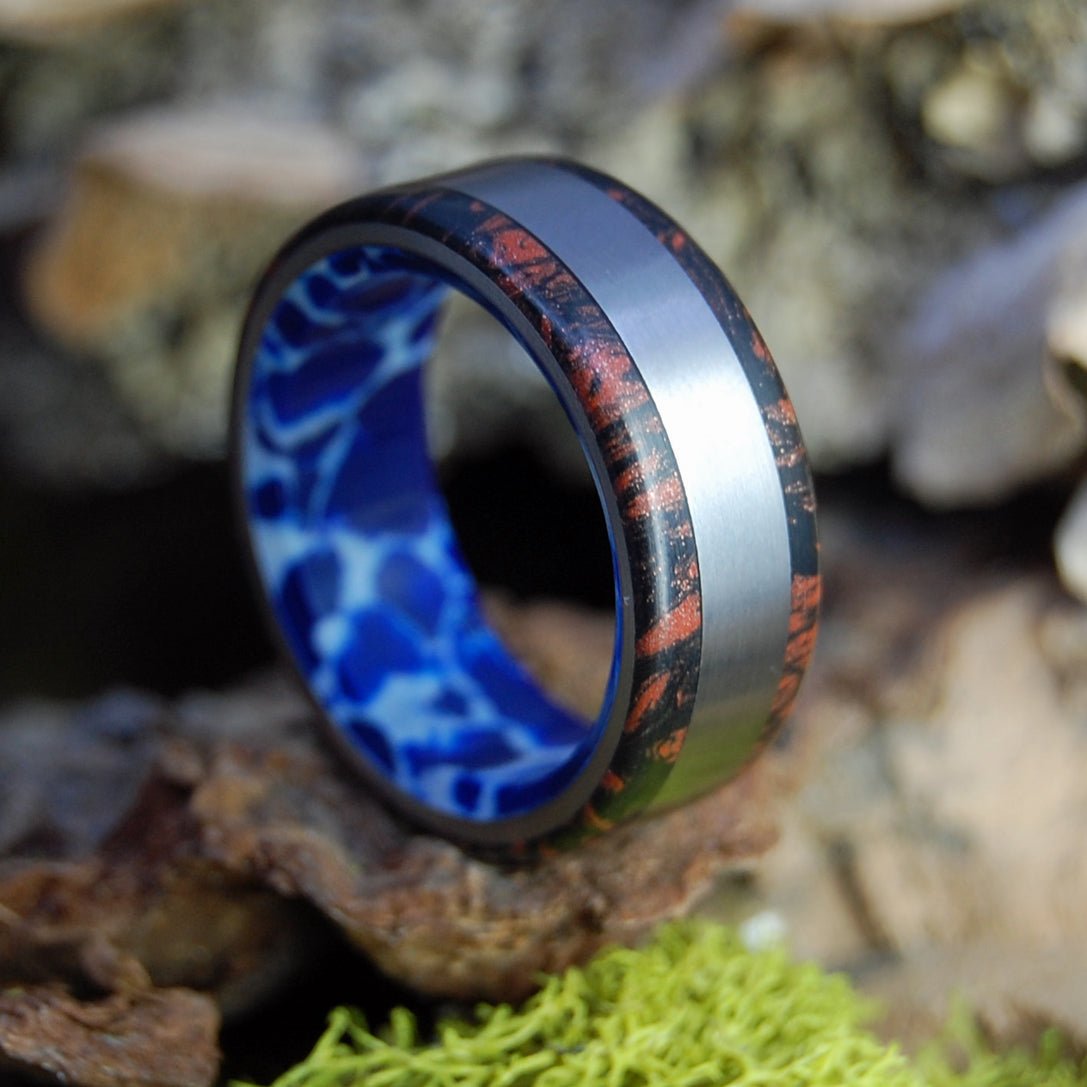 Japanese With Cobalt | Men's Cobalt Stone, Black Red Mokume Gane & Titanium Wedding Ring - Minter and Richter Designs