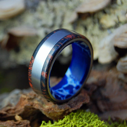 Japanese With Cobalt | Men's Cobalt Stone, Black Red Mokume Gane & Titanium Wedding Ring - Minter and Richter Designs