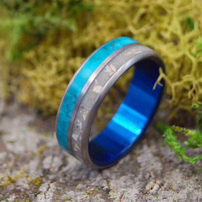 Jerusalem Stone | Men's Jerusalem Stone, Chrysocolla, Armenian Jerusalem Cobblestone & Titanium Wedding Ring - Minter and Richter Designs