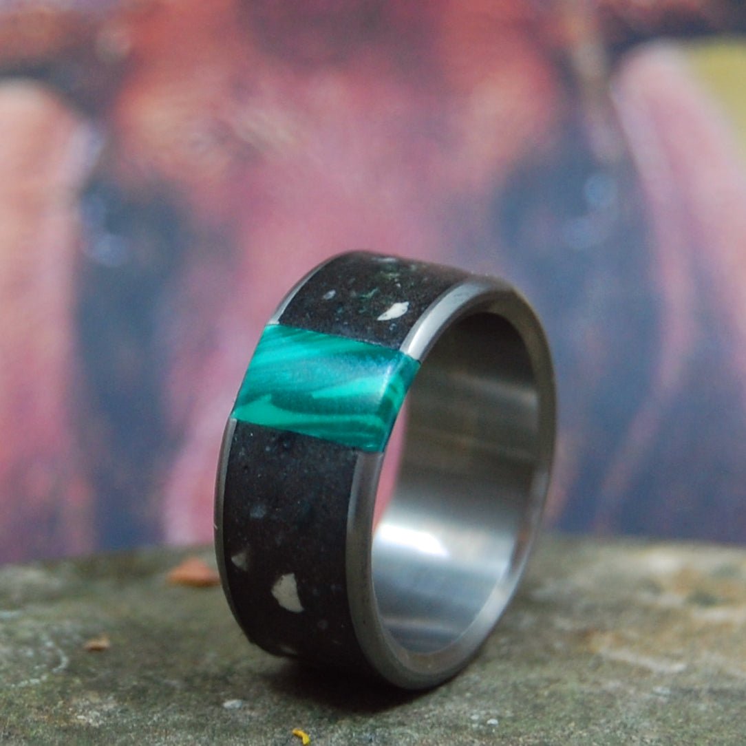 Jerusalem Stone Wisdom | Men's Jerusalem Stone, Chrysocolla Stone & Titanium Wedding Ring - Minter and Richter Designs