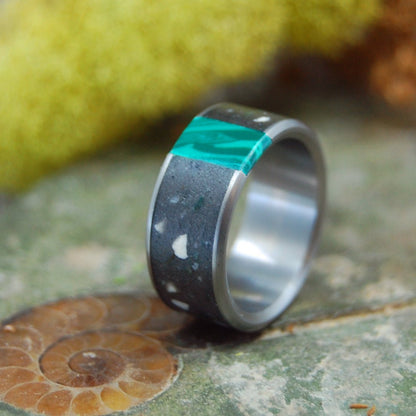 Jerusalem Stone Wisdom | Men's Jerusalem Stone, Chrysocolla Stone & Titanium Wedding Ring - Minter and Richter Designs