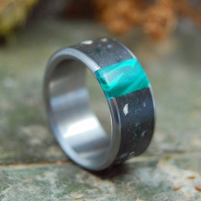 Jerusalem Stone Wisdom | Men's Jerusalem Stone, Chrysocolla Stone & Titanium Wedding Ring - Minter and Richter Designs