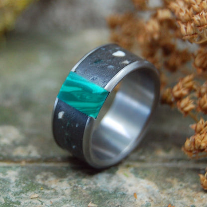 Jerusalem Stone Wisdom | Men's Jerusalem Stone, Chrysocolla Stone & Titanium Wedding Ring - Minter and Richter Designs