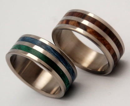 Jungle Bear | Box Elder Wood & Cocobolo Wood - Unique Wedding Ring - His And Hers Titanium Wedding Ring Set - Minter and Richter Designs