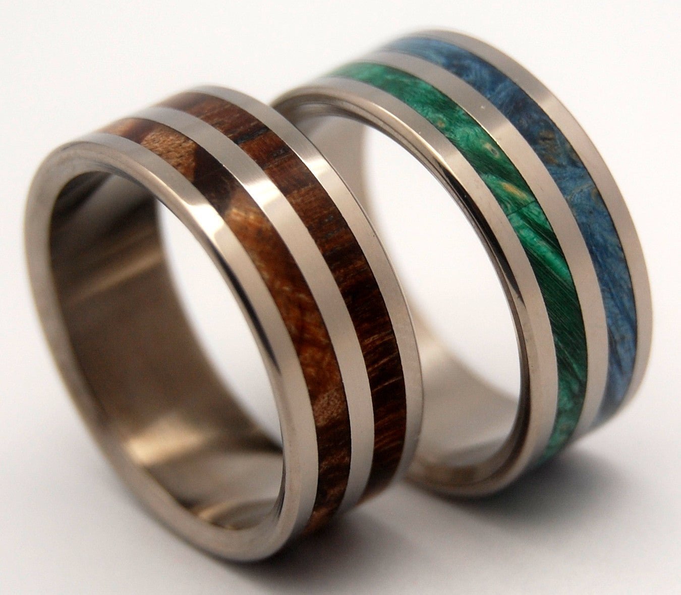 Jungle Bear | Box Elder Wood & Cocobolo Wood - Unique Wedding Ring - His And Hers Titanium Wedding Ring Set - Minter and Richter Designs