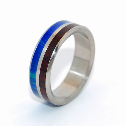 Jungle | Men's Azurite Stone, Wood & Titanium Wedding Ring - Minter and Richter Designs