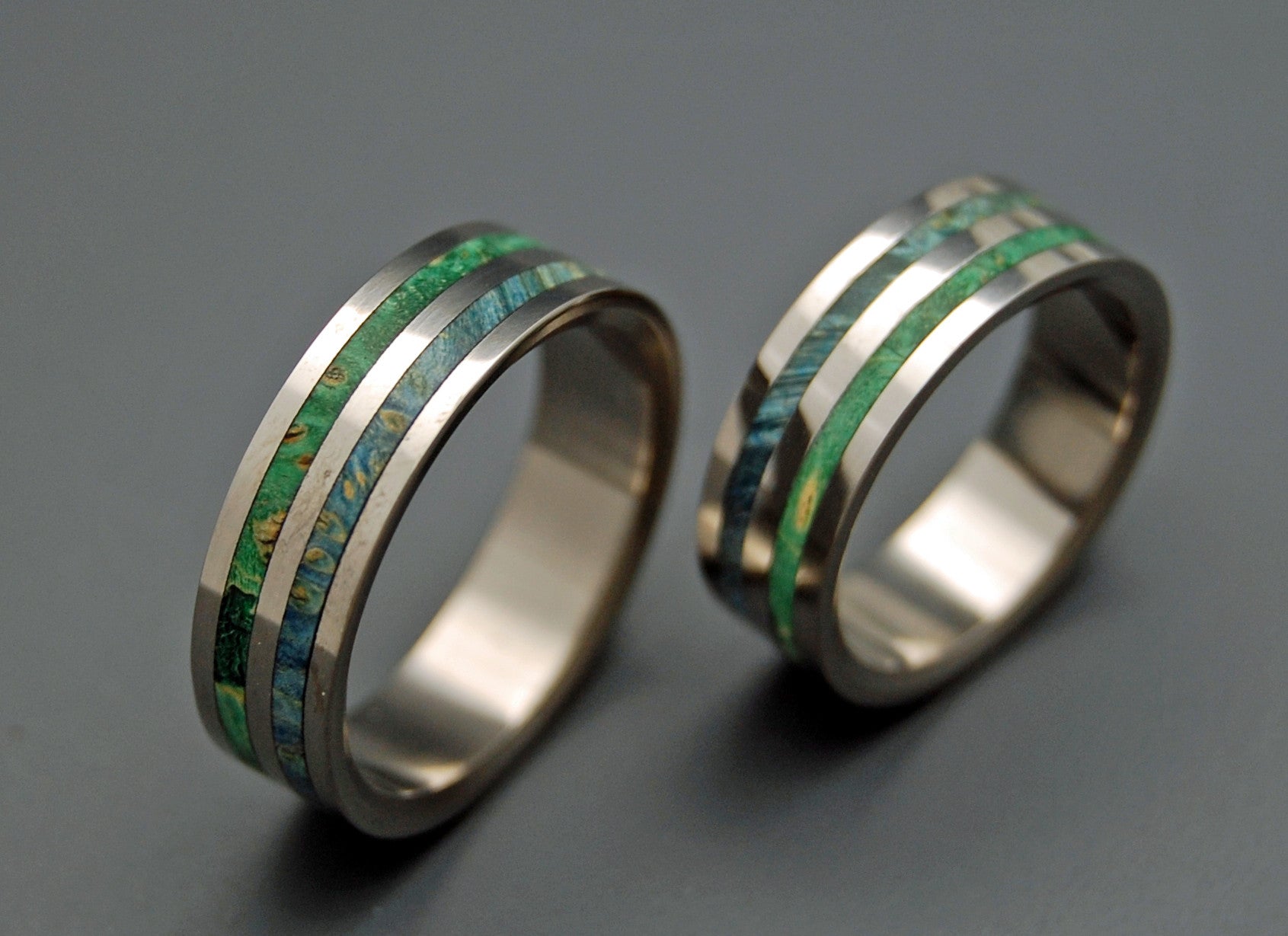 Jungle Vines | Box Elder Wood - Unique Wedding Ring - His And Hers Titanium Wedding Ring Set - Minter and Richter Designs