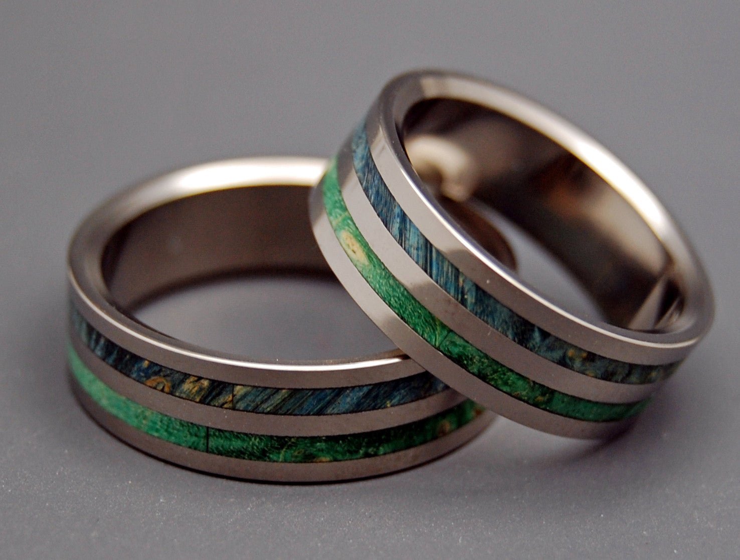 Jungle Vines | Box Elder Wood - Unique Wedding Ring - His And Hers Titanium Wedding Ring Set - Minter and Richter Designs