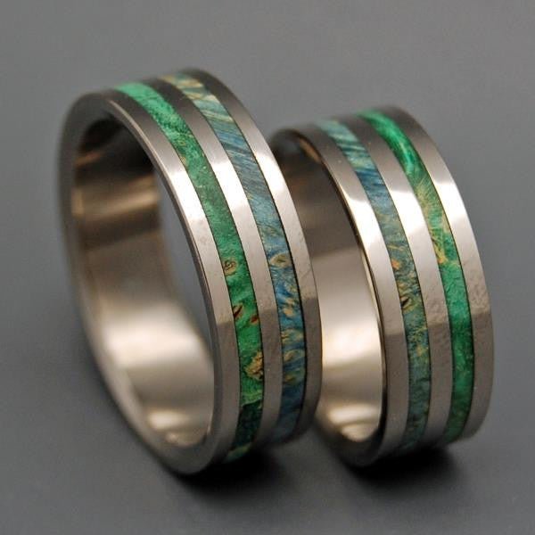 Jungle Vines | Box Elder Wood - Unique Wedding Ring - His And Hers Titanium Wedding Ring Set - Minter and Richter Designs