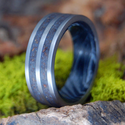 Just The Two Of Us | Men's Beach Sand, Wood Chips, Mokume Gane & Titanium Wedding Ring - Minter and Richter Designs