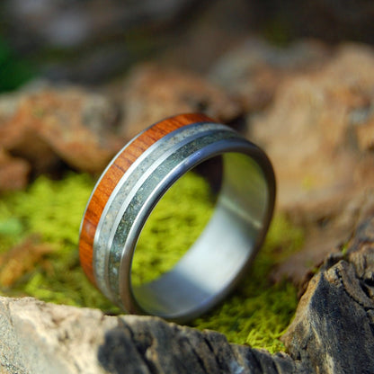 Kalum River High Lake BC | Men's Beach Sand, River Rocks, Snakewood & Titanium Wedding Ring - Minter and Richter Designs