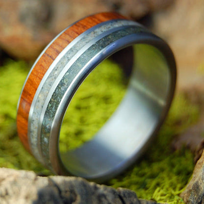 Kalum River High Lake BC | Men's Beach Sand, River Rocks, Snakewood & Titanium Wedding Ring - Minter and Richter Designs