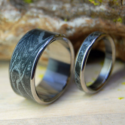 Katana | Black Silver M3 Mokume Gane & Titanium - Black Wedding Ring - Unique Wedding Ring Sets - Minter and Richter Designs