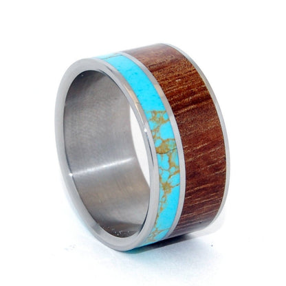 Kathmandu | Men's Tibetan Turquoise, Hawaiian Koa Wood & Titanium Wedding Ring - Minter and Richter Designs