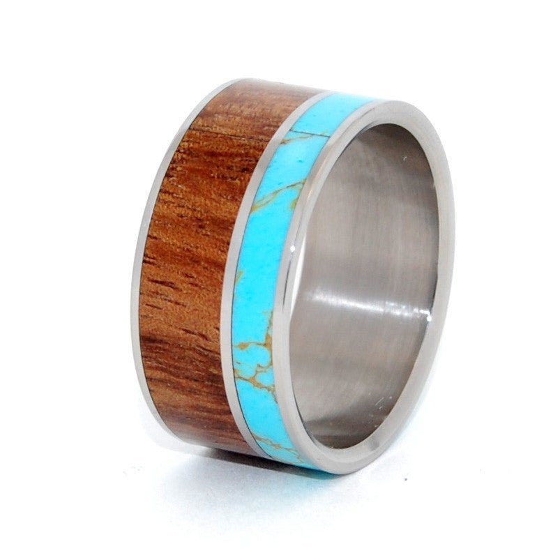 Kathmandu | Men's Tibetan Turquoise, Hawaiian Koa Wood & Titanium Wedding Ring - Minter and Richter Designs