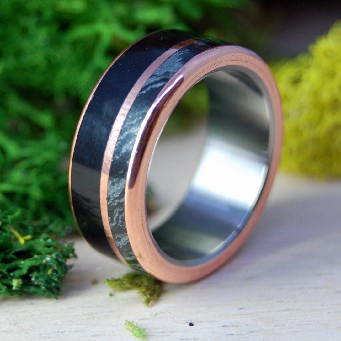 King's Court | Men's Titanium, Copper, Onyx Stone & Silver Wedding Ring - Minter and Richter Designs