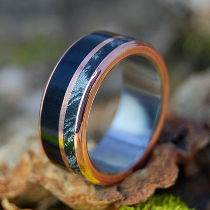 King's Court | Men's Titanium, Copper, Onyx Stone & Silver Wedding Ring - Minter and Richter Designs